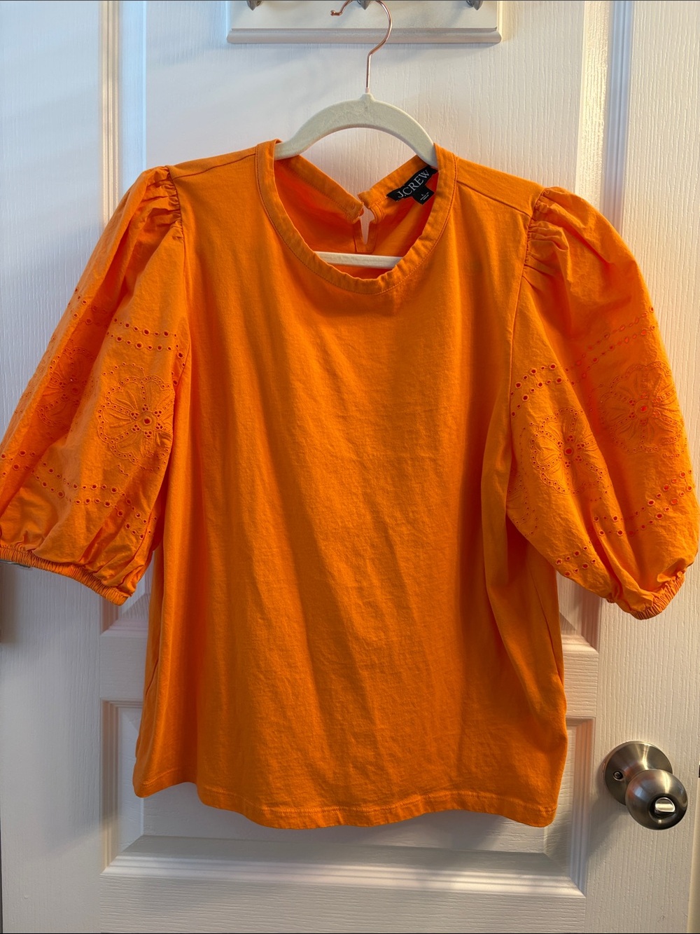 J. Crew Bright Orange Puff Sleeve Eyelet Tee